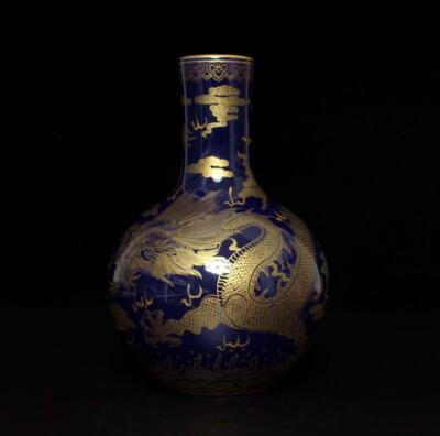 23CM Kangxi Singed Old Chinese Blue Glaze Gilding Vase W/dragon | eBay