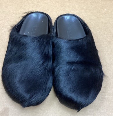 Marni Black Fur Slides Size EU.43 No Original Box