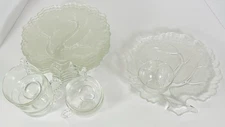 Vintage Hazel Atlas "Tree of Life" Clear Glass Snack Plate and Cup Set Of 6