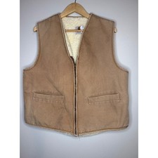 Vintage Carhartt 6SV Sherpa Lined Duck Canvas Vest Mens Large Tan Made in USA