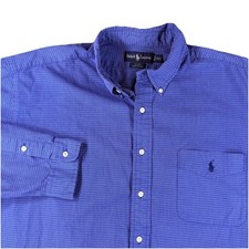 Vintage Ralph Lauren Button Down Shirt Mens 2XL Blue Check Blake Cotton Pony 90s