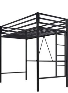 Black Metal Twin Loft Bed Frame w/ Guardrails Ladder Slats 77.6 x 41.3 x 71.9