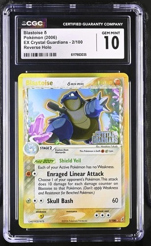 CGC 10 Blastoise EX Crystal Guardians 2/100 Reverse Holo Stamped Pokemon Card