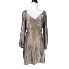 Chelsea28 S Glitter Sparkle Gold Silver Metallic Long Sleeve Mini Wrap Dress