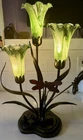 Vintage Tiffany Style Luminarie Table Lamp Green Swirl Tulips Red Dragonfly 21"