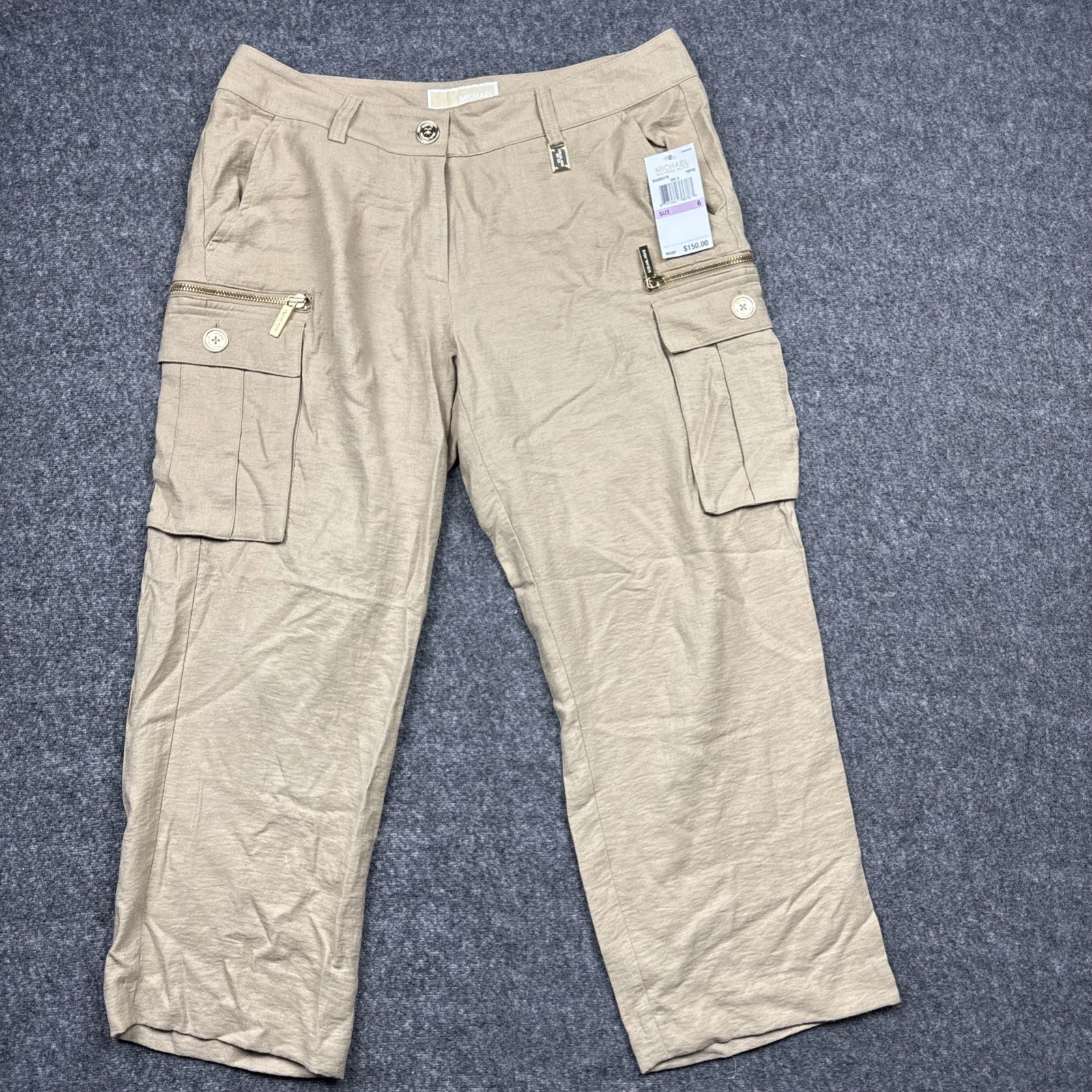Michael Kors Cargo Capri Pants Women 6 Toffee Cropped 30x23 NWT