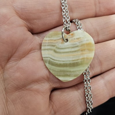 Zarte Streifen Achat Herz Anhänger Edelstahl Kette Halskette