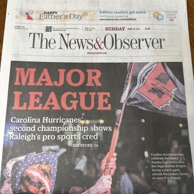 News & Observer Sunday Newspaper Carolina Hurricanes Stanley Cup Canes Parade