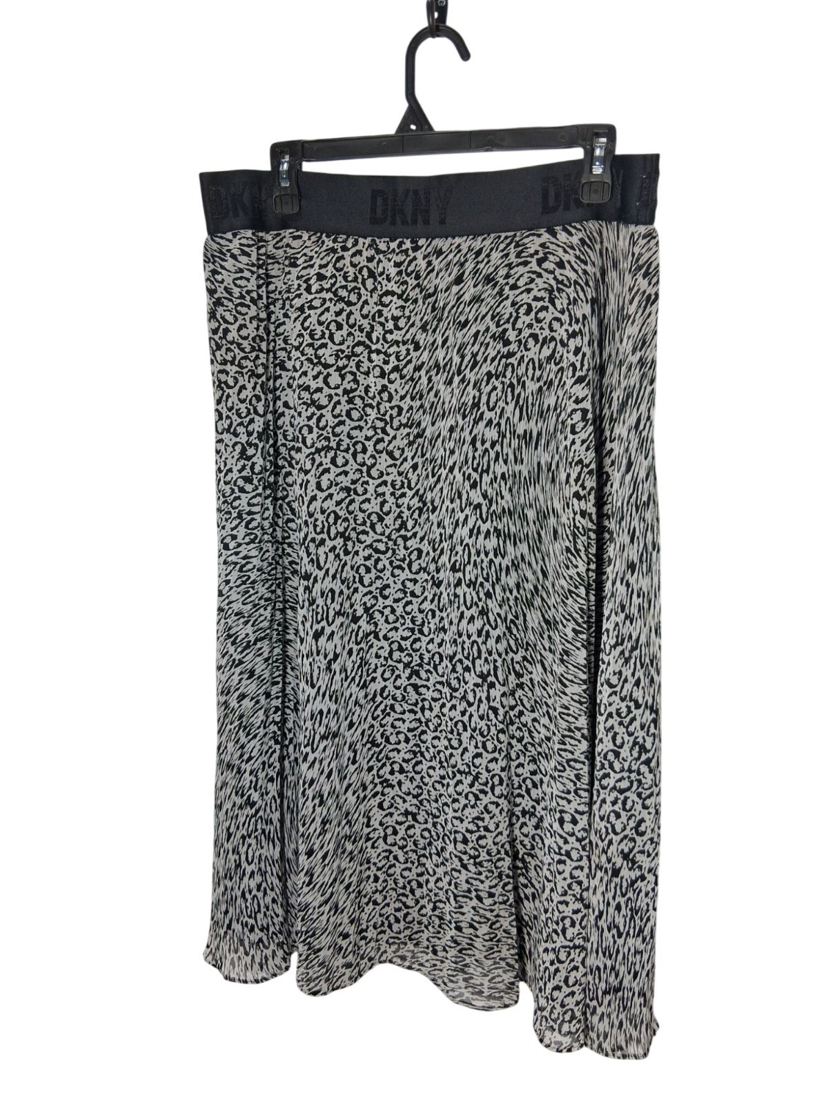 DKNY Womens Animal Print Elastic Waist Midi Skirt Black/White Size Large