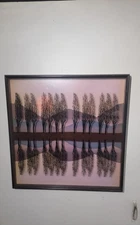 Vtg Lucid Lines Virgil Thrasher Art on Glass Trees Forest 21x21" Great Condition