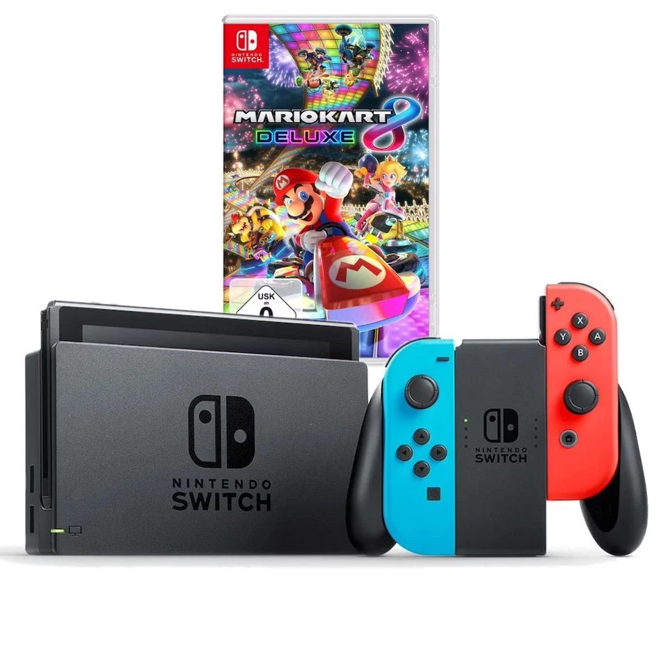 SW - Nintendo Switch-Konsole Neon-Rot/Neon-Blau + Mario Kart 8 Deluxe - Bild 1 von 4