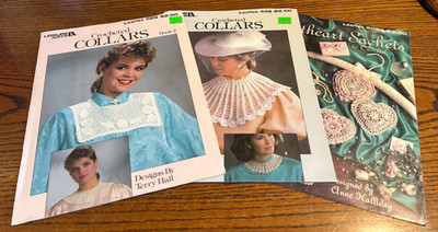 Lot 2 Crocheted Collar Booklets & 1 Sweetheart Sachets to Crochet Leisure Arts
