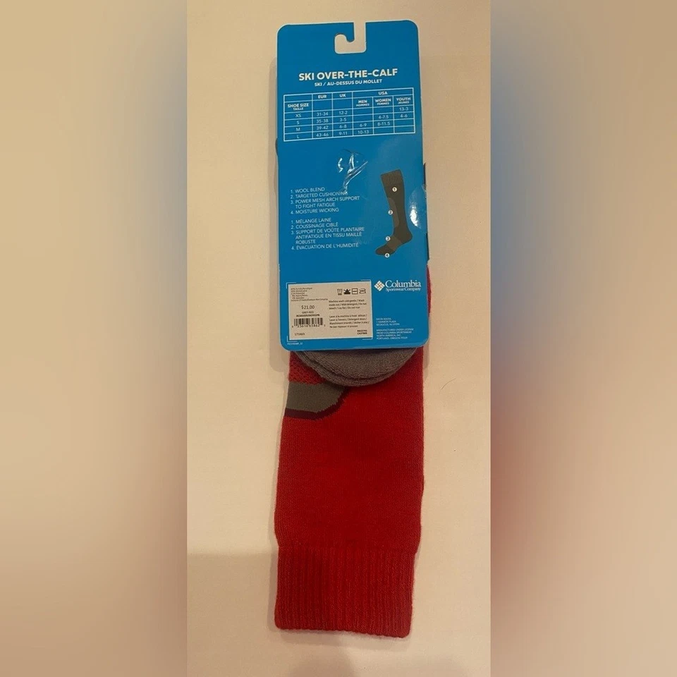 Calcetines de esquí Columbia unisex rojos y grises sobre la pantorrilla talla mediana mezcla de lana Foto 4 de 4
