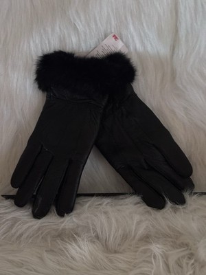 Women s Black Real Leather Gloves w/ 3M Thinsulate Faux Fur Cuff New