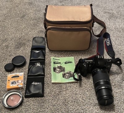 Canon EOS Rebel X S 35mm Film Camera w/ 75-300 Lens Bag New Batt/ Accessories