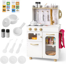 Kids Kitchen Playset, Toddler Wooden Pretend Cooking Set with Telephone Stove Mi