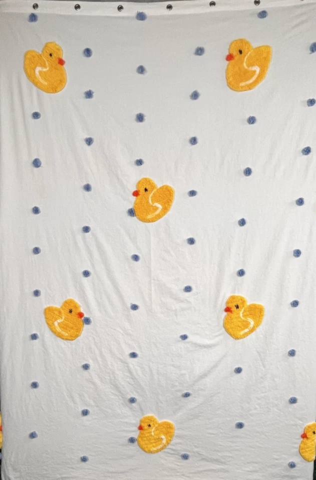 Fabric Shower Curtain with Chenille Rubber Ducks and Polka Dots 69x71" - Image 2 of 4
