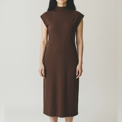 Open edit Smooth funnel neck stretch midi dress Ladies size large Brown  soil | eBay