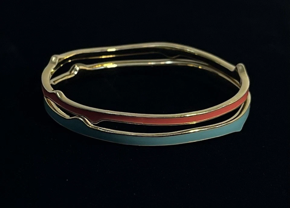 Stella & Dot Pink & Blue Enamel Bangle Bracelets Set of 2 Wrist Up to 7.75" - Image 4 of 4