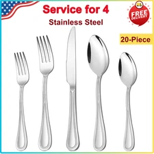 20-Piece Silverware Set - Stainless Steel Flatware Service for 4, Pearled Edge