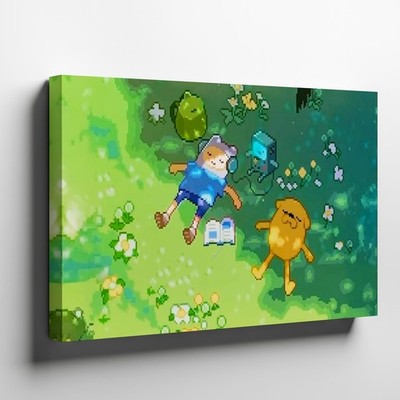 Pixel Art Canvas Wall Art with Characters Relaxing on Grass Field Adventure