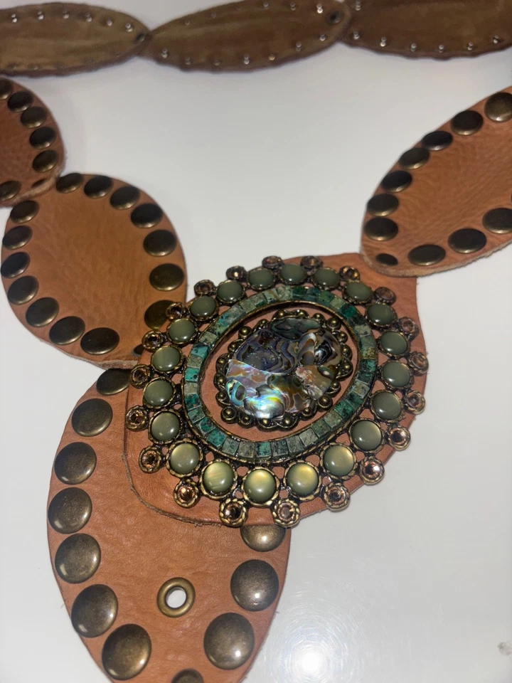 Cinto de quadril Leatherock couro marrom Abalone 38”-43,5” M L Rockabilly Western - Imagem 2 de 4