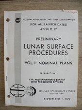 Original NASA / Apollo 17 Lunar Surface Procedures book dated September 7, 1972
