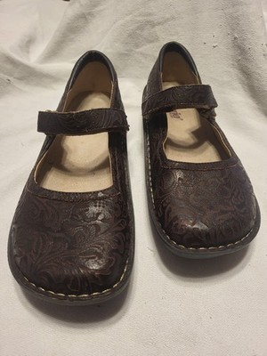 Alegria Belle BEL-433 Leather Mary Jane Flats Brown Floral Tooled Comfort 41