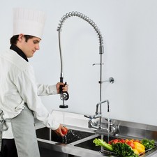 Commercial Faucet With Pre-Rinse Sprayer, 44" Height, 8" Center, 12" Swing Spout