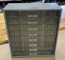 Vintage AKRO-MILS METAL E-Z FIND FULL VUE Parts Storage Bin Cabinet 8 Drawer VG