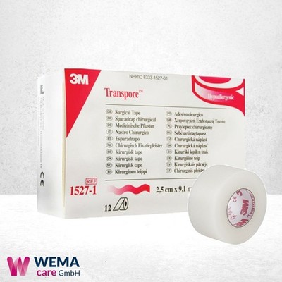 3M Transpore  9,1 m x 2,5 cm Kunststoffpfl., transp.-12 Rollen - PZN 01405377