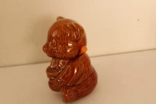 Vintage Ceramic Brown Bear Honey Pot W / Dizzler Serving Spoon Made in Taiwan