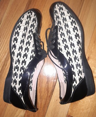 Taryn Rose Trudee Woven Lace-Up Sneakers Bone/Black Sz M Womens Shoes  $134