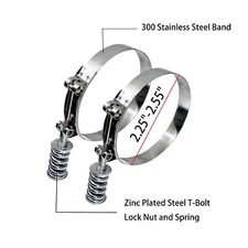 Spring Loaded T-Bolt Clamps 2.25"-2.55" Clamp Range 300 Stainless Steel 2PCS New