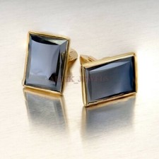 Natural Black Onyx Gemstone with Gold Plated 925 Sterling Silver Cufflink 2390