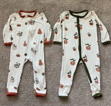 KYTE Baby 6-12M One-Piece Outfit Bamboo Pajamas PJs Pumpkin Fruits Lot 2