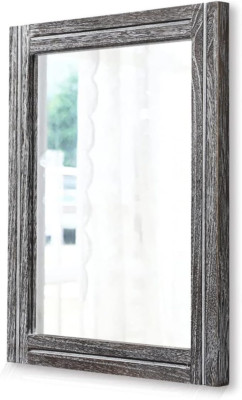 Large Rustic Wood Framed Mirror 28''x20'' for Bedroom or Bathroom Decor