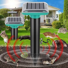 2Animal Repeller Ultrasonic Solar Outdoor Pest Cat Snake Mole Deer Rat Deterrent