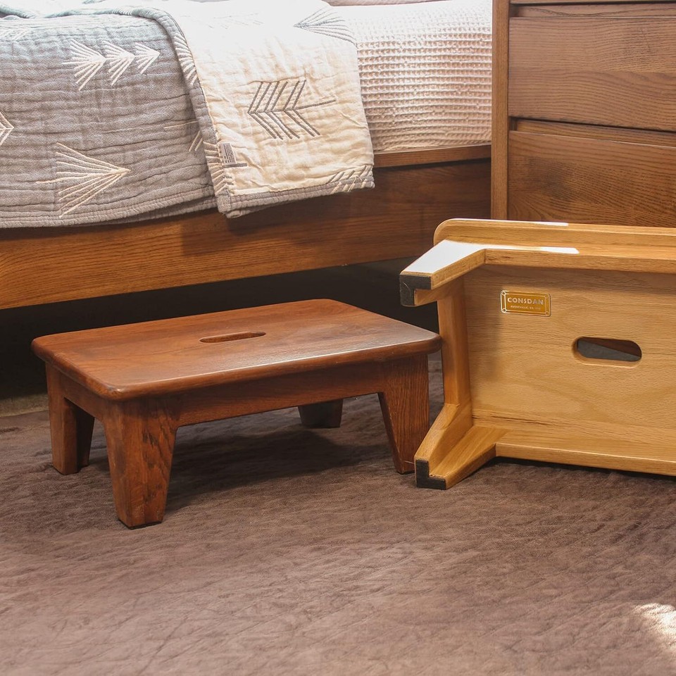 CONSDAN Step Stool for Bed, USA Grown Oak, No Assembly Needed, Solid ...