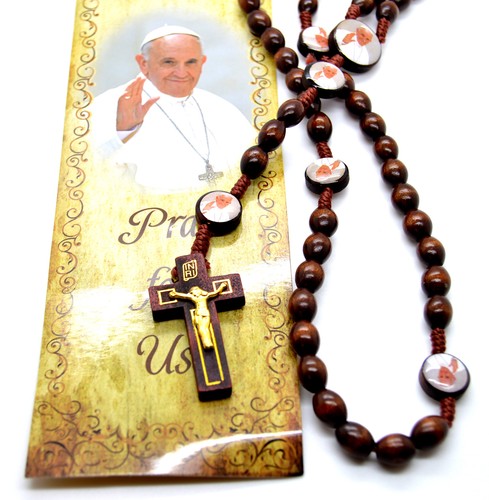 Pope Francis Devotional Wood Catholic Rosary Holy Card Pray for Us Blessing
