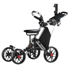 CaddyTek CaddyCruiser ONE Pro Folding 4 Wheel Golf Buggy Silver + Removable Seat