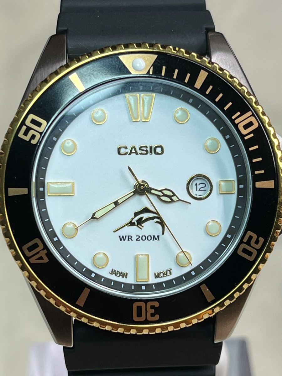 Watch Casio Duro MDV-106- GOLD MOD White Dial C3 Lume Markers 200