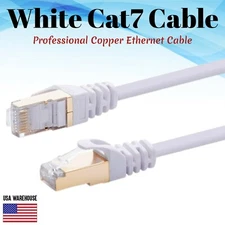 Cat7 Ethernet Patch White Cable 1.5 3 6 10 20 25 30 50 75 100 200 Lot U/FTP LAN