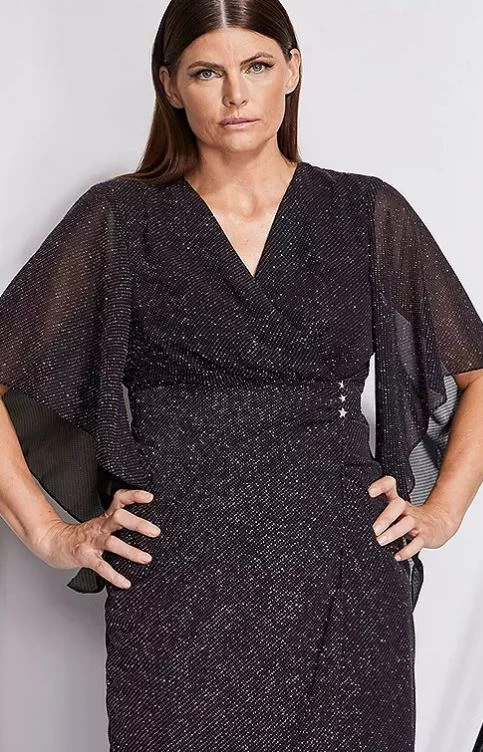 STAR by Julien Macdonald Purple Sparkle Mock Wrap Dress Floaty Sleeve (JM18.1) - Image 2 of 3