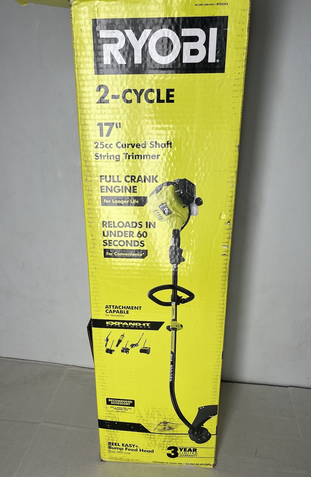 RYOBI 2 Cycle 17&rdquo; 25cc Gas Curved Shaft String Trimmer (RY252CS) - Full Crank