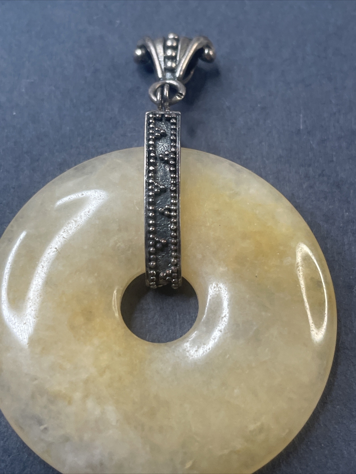 Large Yellow Jade And Solid Sterling Pendant 45mm - image 3