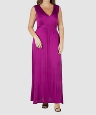 24seven Comfort Apparel Women's -Purple V-Neck Self-Tie Dress Plus Size 1X