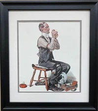 Norman Rockwell "Man Threading a Needle" CUSTOM FRAMED Art  Print Americana