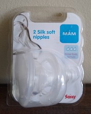 Mam by Sassy, 2 Silk Soft Nipples, Size 3 Fast Flow, Silicone, Thicker Fluids