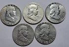 1954-P/S '56 '62D '63 FRANKLIN Half Dollar 50c Cents Silver 5-COIN Mid Grade Lot